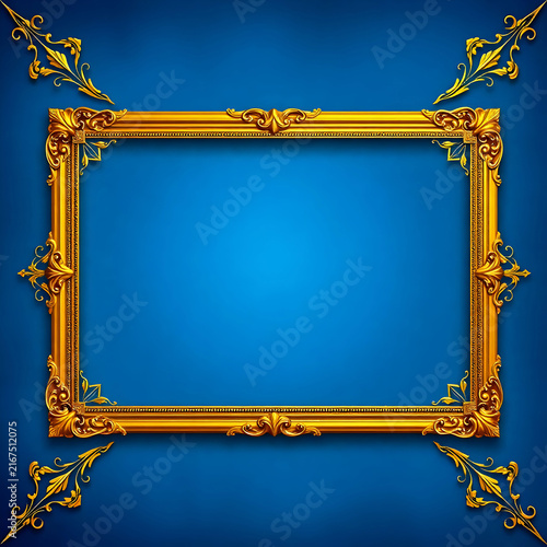 Rectangle gold frame on a grunge blue background vector