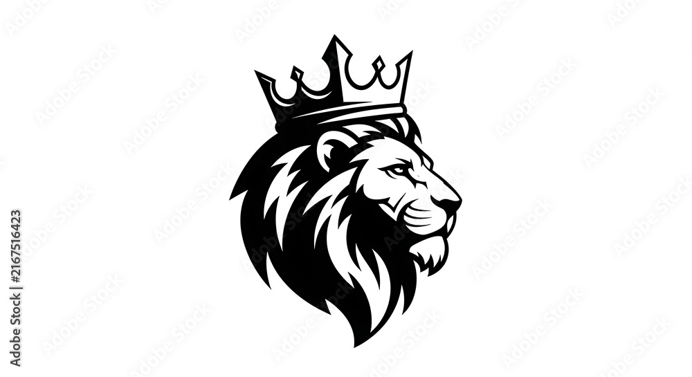 Fototapeta premium Royal lion head with crown illustration