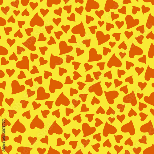 Abstract Seamless Orange hearts Print Pattern with Autumn Leaves, Decorative Vector Background for Wallpaper and Textile Design