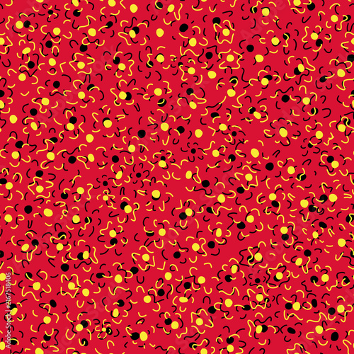 Red Rose Petals and Colorful Floral Pattern with Red and Blue Flowers, Seamless Nature Texture for Wallpaper, Decorative Ornament, Spring Design and Vector Illustration