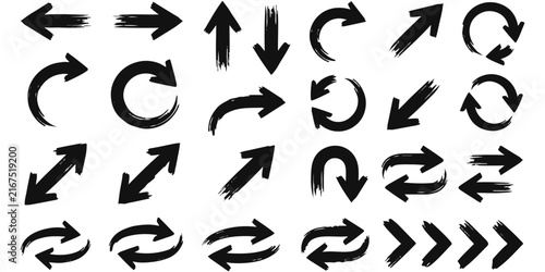 Set of handdrawn brush stroke arrows