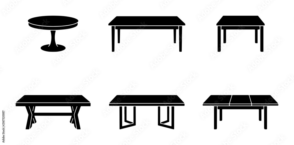 Fototapeta premium Table Icons Set, Modern Furniture Collection, Various Table Designs Vector Graphics