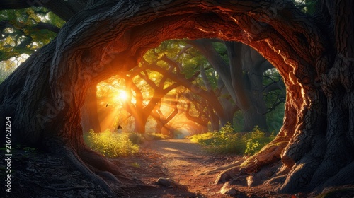 Natural archway formed by curved tree branches