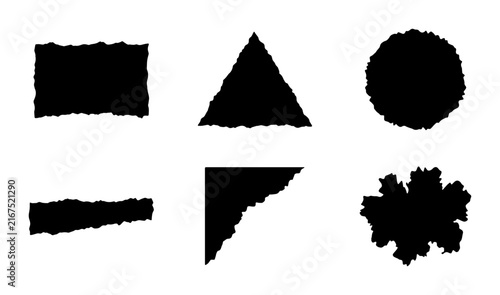 Abstract Geometric Shapes, Textured Icons, Rough Edge Forms, Black Silhouette Elements, Vector Graphics Set