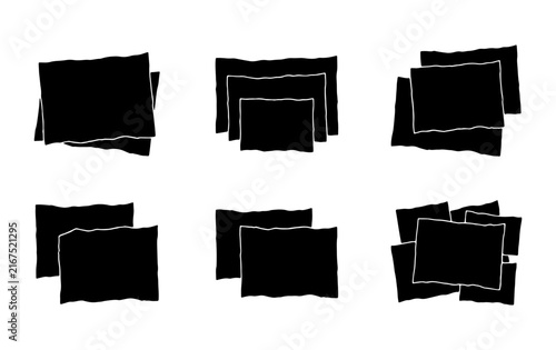 Black Paper Stack Icons, Layered Document Graphics, Simple Rectangle Shapes, Minimalist Business Presentation Elements, Vector Set