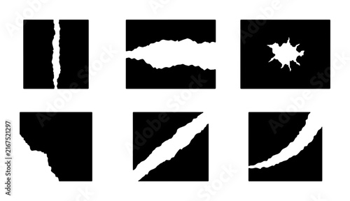 Torn Paper Edge Vector Icons, Ripped Texture Graphic Elements, Grunge Overlay Shapes, Abstract Distress Markings, Isolated White Background