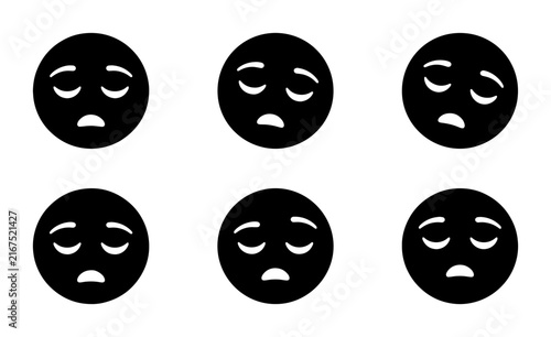 Sad Face Icons, Melancholy Emoji Symbols, Disappointed Expression Graphics, Negative Emotion Vector Set, Black and White Mood Illustrations