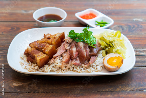 Quadro su tela Stewed Pork leg rice with boiled egg in gravy.