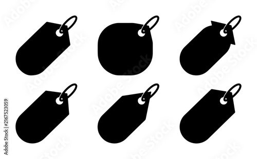 Set of 6 Black Blank Price Tags, Retail Labels, Product Hang Tags, Gift Tags, Modern Shopping Labels, Vector Icons