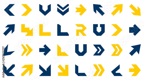 Collection of Blue and Yellow Directional Arrows Isolated