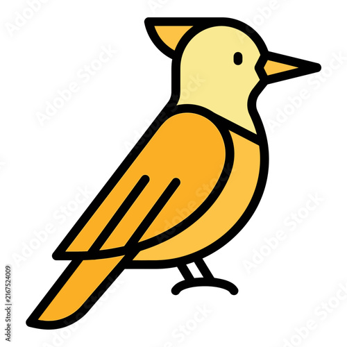 Minimal flat bird icon vector, yellow orange bird silhouette with black outline. Cute animal logo symbol for apps, web UI, stickers