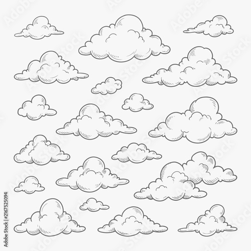 Collection of Hand-Drawn Sketchy Cloud Illustrations for Weather Design Projects