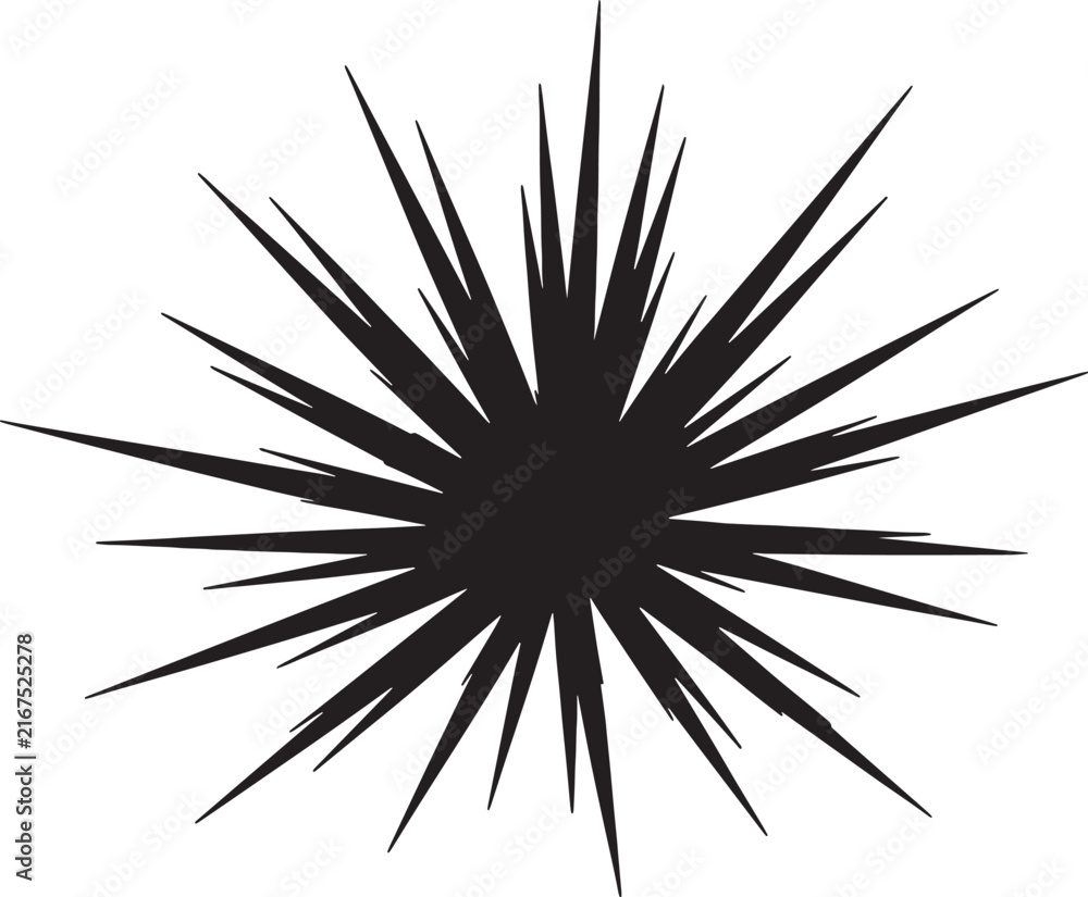 Obraz premium Sharp black starburst or explosion shape against a grey background.