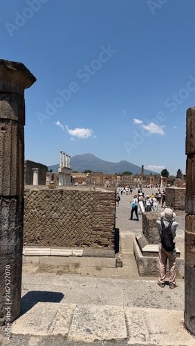Ancient Roman Forum with Columns and Monumental Structures in Pompeii, Italy
