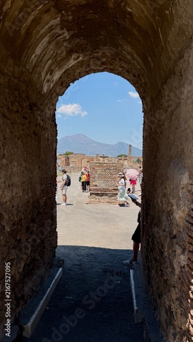 Ancient Roman Forum with Columns and Monumental Structures in Pompeii, Italy