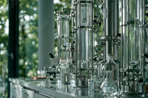 Purification laboratory with filtration setup near green area
