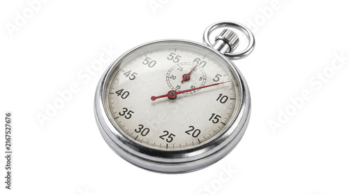 Obraz na płótnie Analog stopwatch with white dial and red needles for precise time tracking in sports and activities