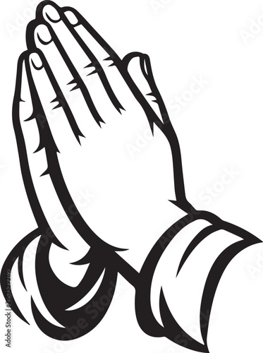 Black and white illustration of praying hands together Vector, illustration
