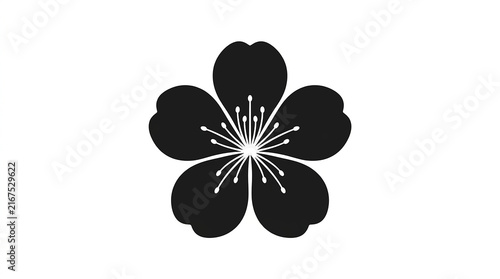 Konstfotografi A single black silhouette of a five petaled flower icon isolated on a white back
