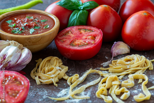 Italian homemade pasta and tomato sauce.