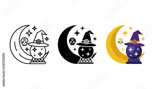 Set of four colorful moon phase icons with stars and crescents in a flat design style