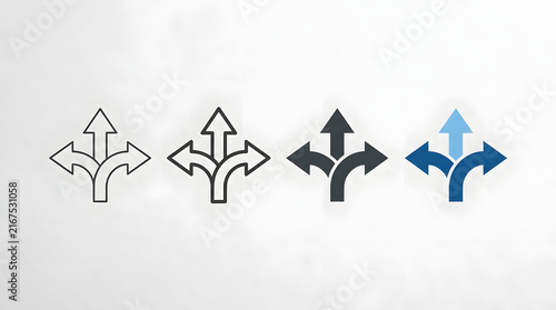 Four variations of split arrows pointing left right with split arrow