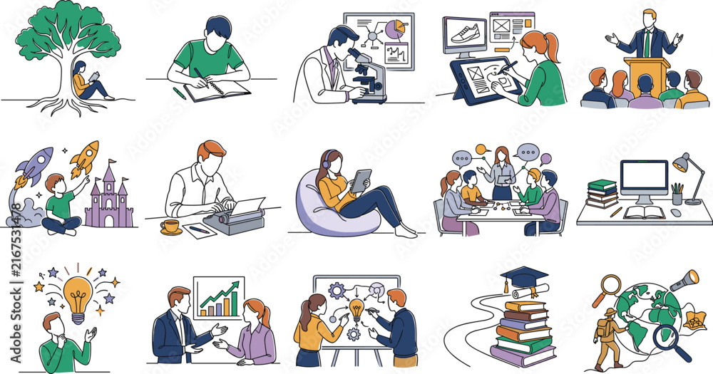 Fototapeta premium Modern Education Research and Creative Learning Illustration Collection