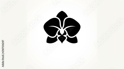 Minimalist black orchid flower emblem isolated on a clean white background for design graphic use with simple black silhouette flat graphic icon
