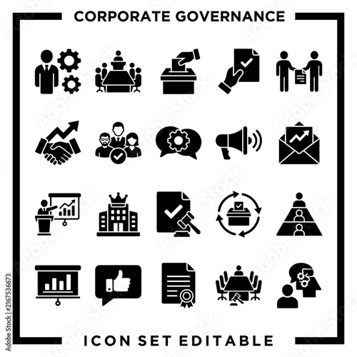 CorporateGovernanceIconsSetBlackWhiteDesign.