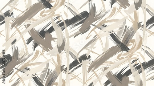 Seamless abstract pattern with expressive gray and beige brush strokes.