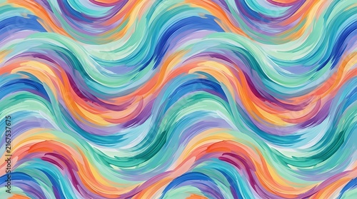 Abstract seamless pattern with colorful flowing waves and brush strokes.