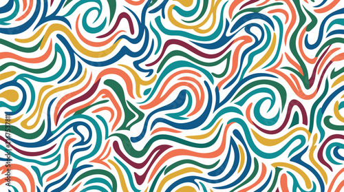 Seamless Abstract Vector Pattern with Vibrant Colorful Swirling Lines and Fluid Wavy Shapes on a Clean White Background. Perfect for Modern Fabric, Wallpaper, and Creative Graphic Design.