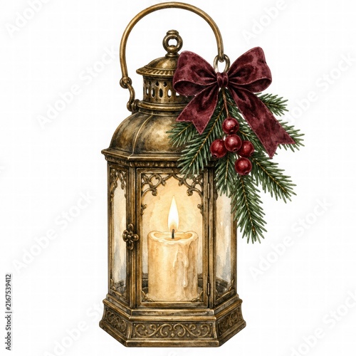 Vintage Lantern with Candle and Holiday Decor