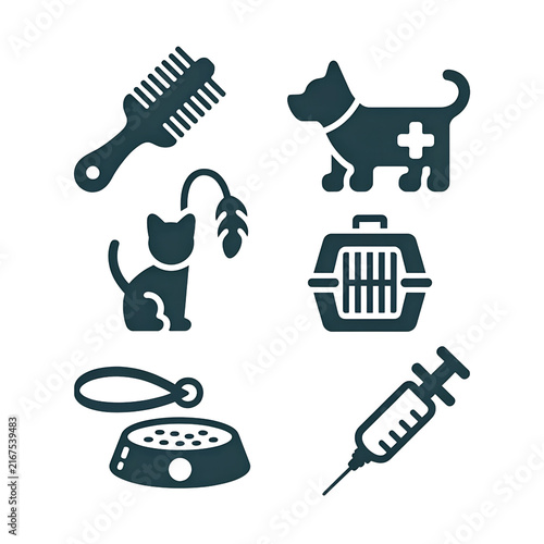 Set of Professional Pet Care Icons for Veterinary and Pet Services
