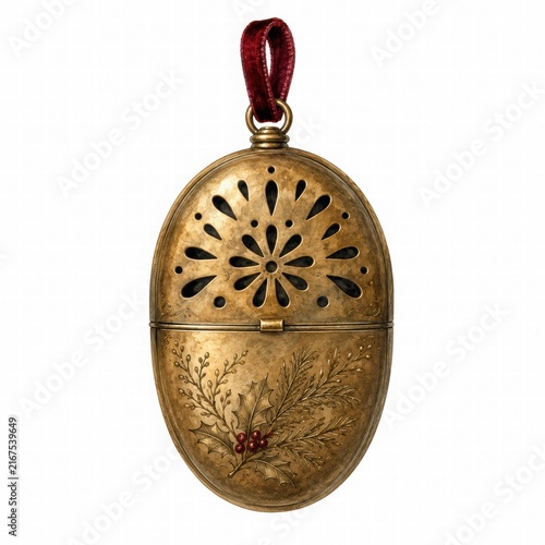 Antique Gold Locket with Floral Design and Ribbon