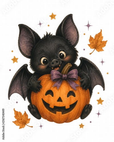 Cute Bat with Pumpkin for Halloween Celebration