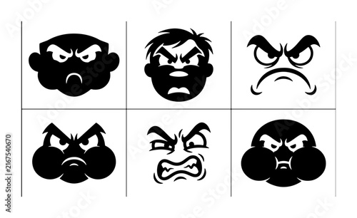 Angry Face Vector Icons, Furious Expressions Set, Grumpy Emotions Collection, Negative Mood Emoticons