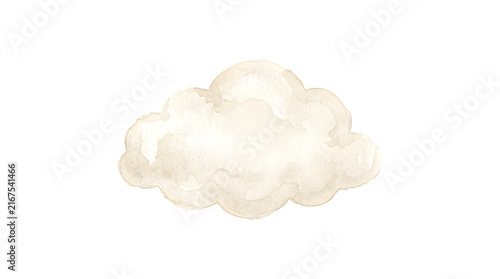 Watercolor cloud illustration in beige tones, soft hand-painted fluffy cloud on white background, dreamy sky element for nursery decor
