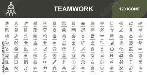 Flat set of teamwork and collaboration symbols in black and gray