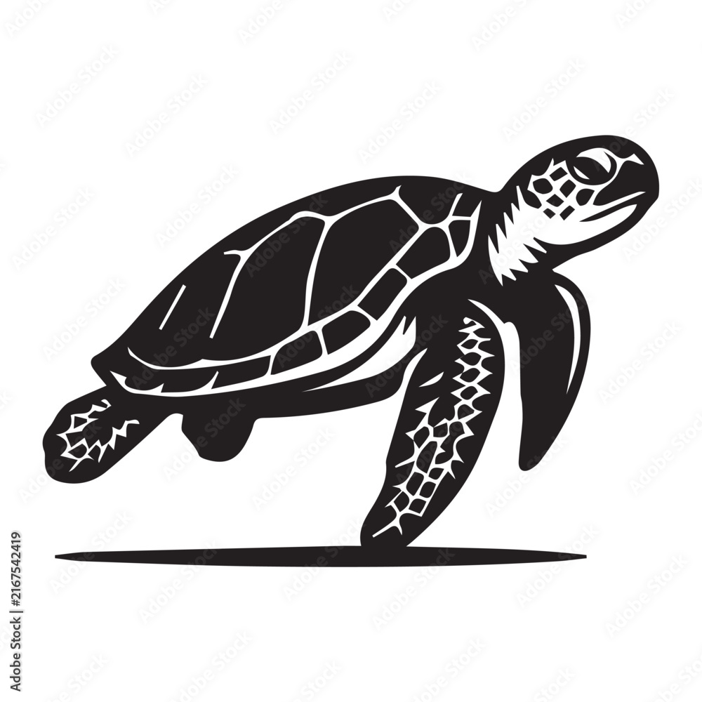 Obraz premium Detailed Sea Turtle Swimming Vector Illustration for Marine Biology Graphic and Ocean Life Logo.