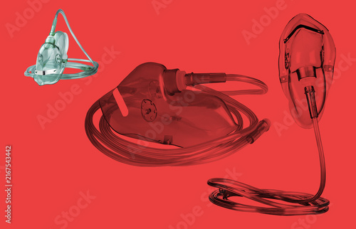 Foto medical oxygen masks on a red background