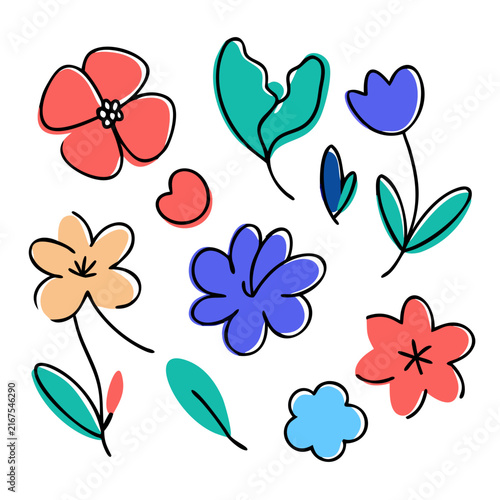 Hand Drawn Floral Doodle Seamless Pattern with Botanical Elements