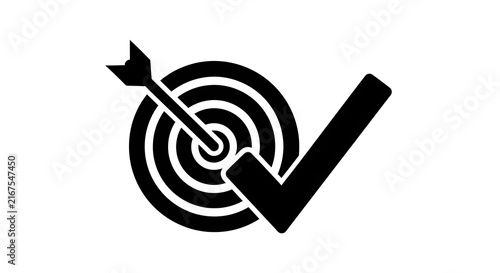 Black target icon with check mark symbol for business goals and success achievement
