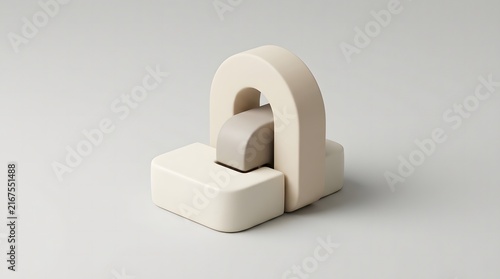 3D white geometric puzzle piece interlocking with smooth minimalist block for design mockups