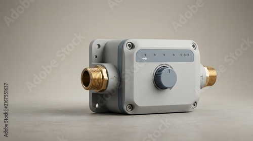 Close-up of water pressure balancing valve module for plumbing systems and temperature control