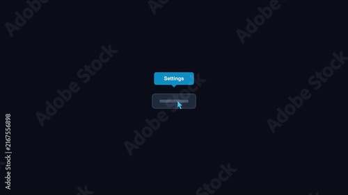 Settings menu button click interaction with cursor animation for user interface and web development projects 4k