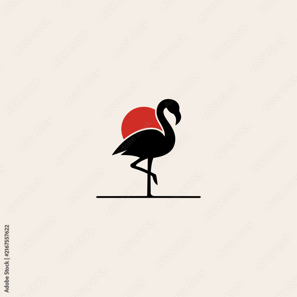 Naklejka premium Sunset flamingo logo template, sleek vector icon for tropical and vacation brand.