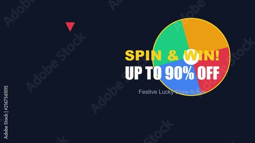 Spin and win lucky draw wheel animation with up to 90 percent off festive discount offer for e-commerce marketing and sales promotion 4k