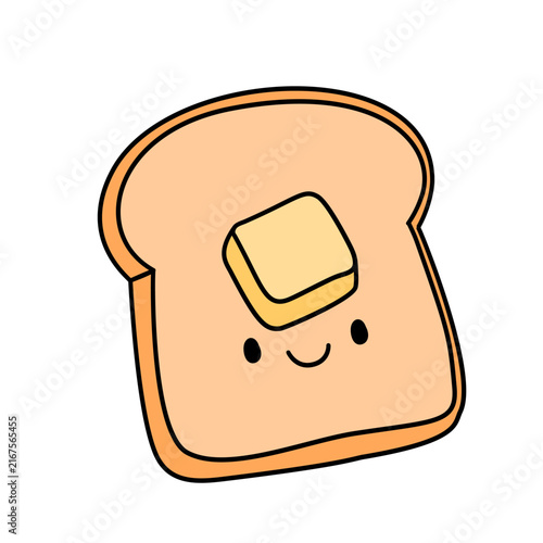 oast with butter character vector illustration. Slice of bread breakfast food clipart isolated.