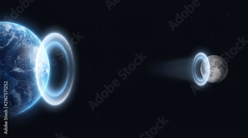 Earth and Moon Communication Delay Illustration, Depicting Signal Propagation and Time Lag
